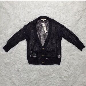 Black Crochet Button Down Cardigan w/ sequin detail NWT